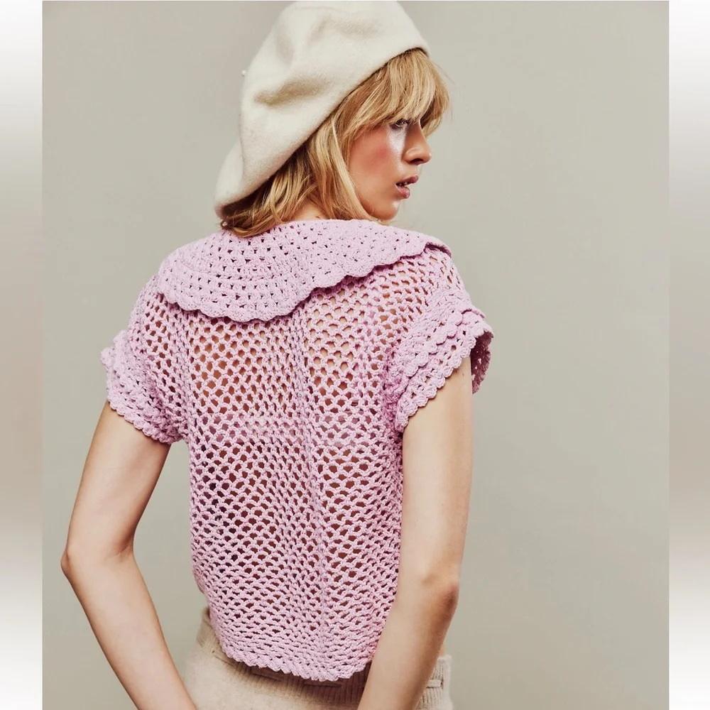 Free People Collared Crochet Cardigan - Picture 2 of 10